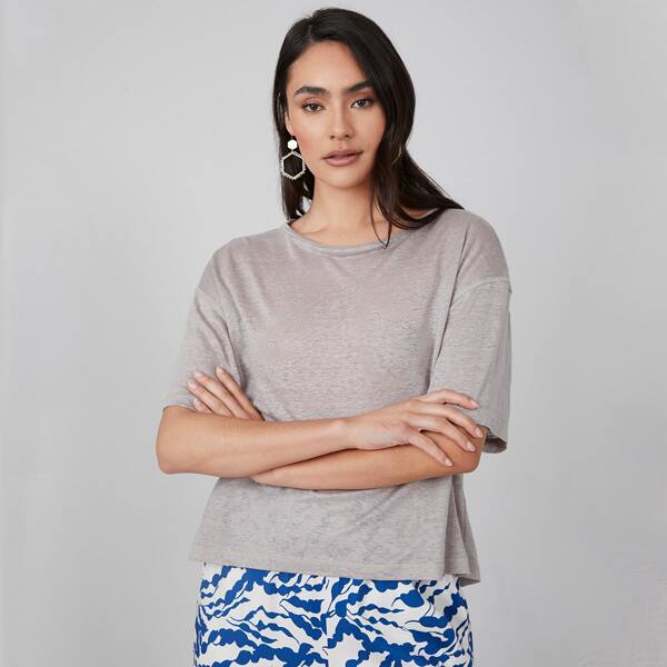 

100% LINEN OVERSIZE T-SHIRT, Apricot