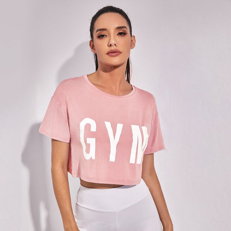 

Letter Graphic Crop Sports Tee, Baby pink