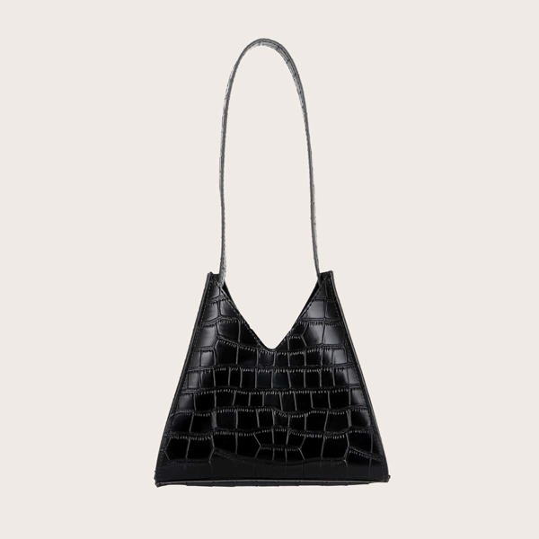 

Croc Embossed Shoulder Bag, Black