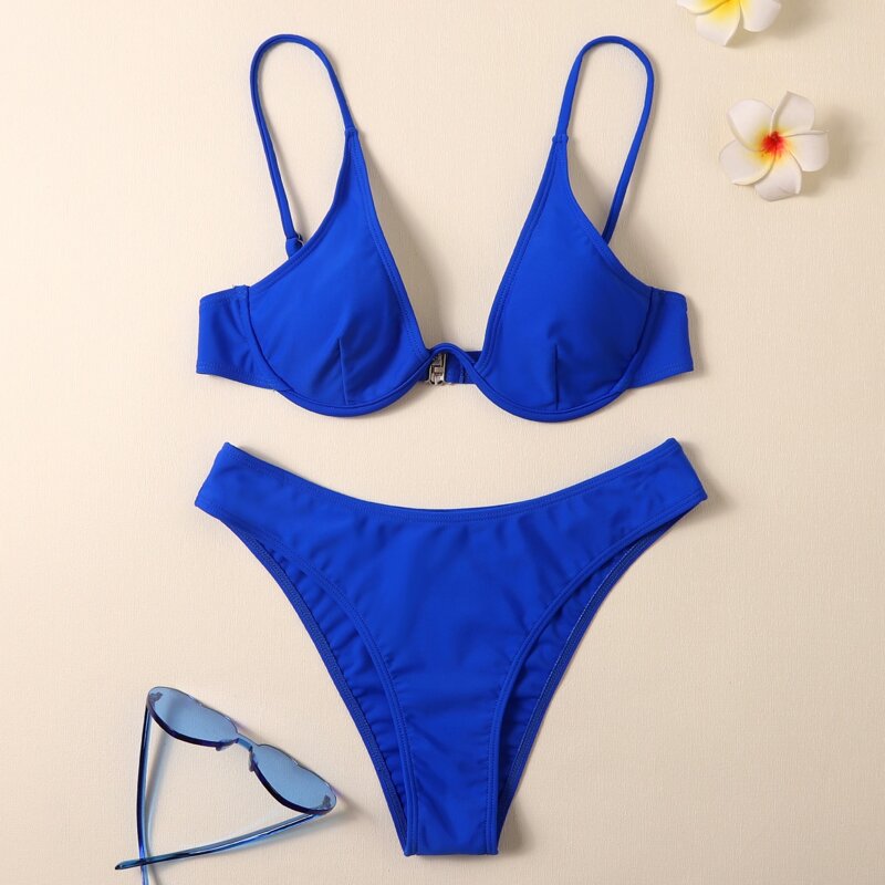 

Solid Underwire Bikini Swimsuit, Royal blue