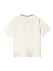 Girls Striped Neck Drop Shoulder Tee - White - View 2