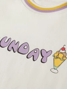 Girls Striped Neck Drop Shoulder Tee - White - View 3