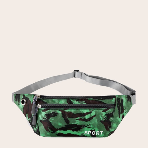 

Letter Graphic Zip Front Fanny Pack, Green