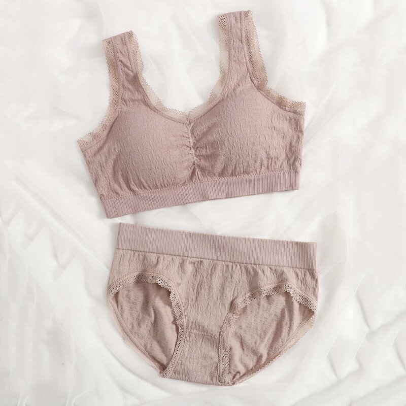 

Solid Contrast Lace Lingerie Set, Khaki