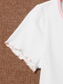 Muchica 缺口領生菜邊蝴蝶貼布短版上衣 - 白色 - 查看 3