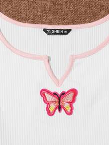 Muchica 缺口領生菜邊蝴蝶貼布短版上衣 - 白色 - 查看 4