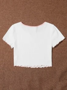 Muchica 缺口領生菜邊蝴蝶貼布短版上衣 - 白色 - 查看 2