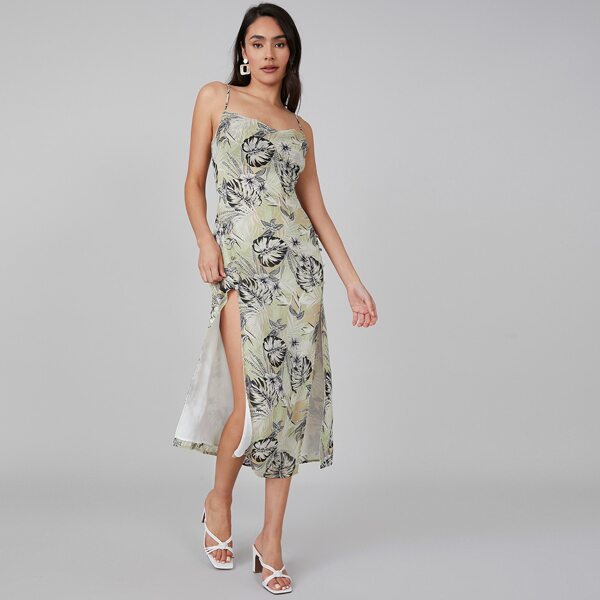 

TROPICAL SLIT SLIP DRESS, Multicolor