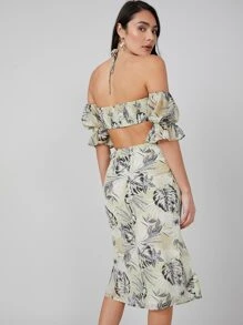 SHEIN VCAY 熱帶露肩短版上衣和半身裙套裝 - 彩色 - 查看 2