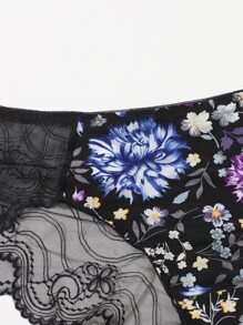2packs Plus Size Floral Print Contrast Lace Panty Set - Multicolor - View 4