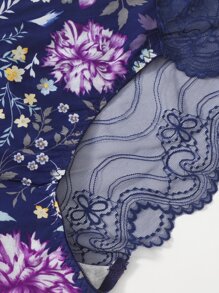 2packs Plus Size Floral Print Contrast Lace Panty Set - Multicolor - View 5