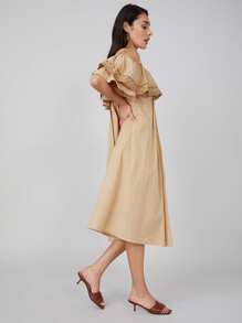 SHEIN Vestido fluido de hombros descubiertos - Caqui - Ver 3