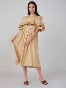 SHEIN Vestido fluido de hombros descubiertos - Caqui - Ver 7