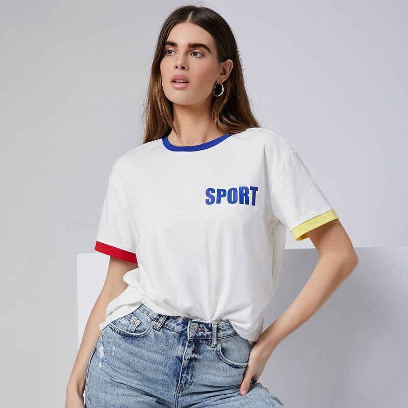 

Letter Graphic Contrast Binding Tee, White