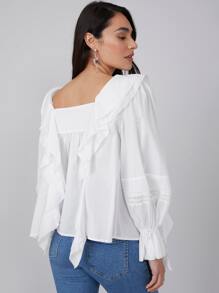 MOTF PREMIUM FLOUNCE SLEEVE RUFFLE TOP - White - View 2