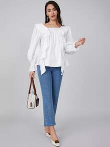 MOTF PREMIUM FLOUNCE SLEEVE RUFFLE TOP - White - View 3