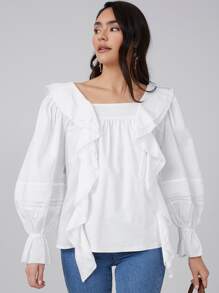 MOTF PREMIUM FLOUNCE SLEEVE RUFFLE TOP - White - View 4