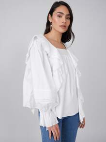 MOTF PREMIUM FLOUNCE SLEEVE RUFFLE TOP - White - View 7