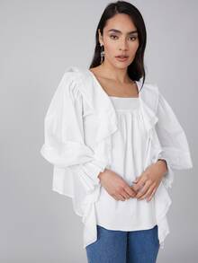 MOTF PREMIUM FLOUNCE SLEEVE RUFFLE TOP - White - View 8