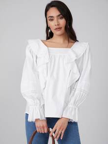 MOTF PREMIUM FLOUNCE SLEEVE RUFFLE TOP - White - View 9