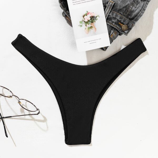 

Rib High Cut Bikini Panty, Black