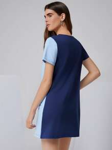 SHEIN Colorblock Tee Dress - Blue - View 2