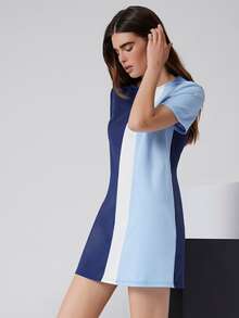SHEIN Colorblock Tee Dress - Blue - View 3