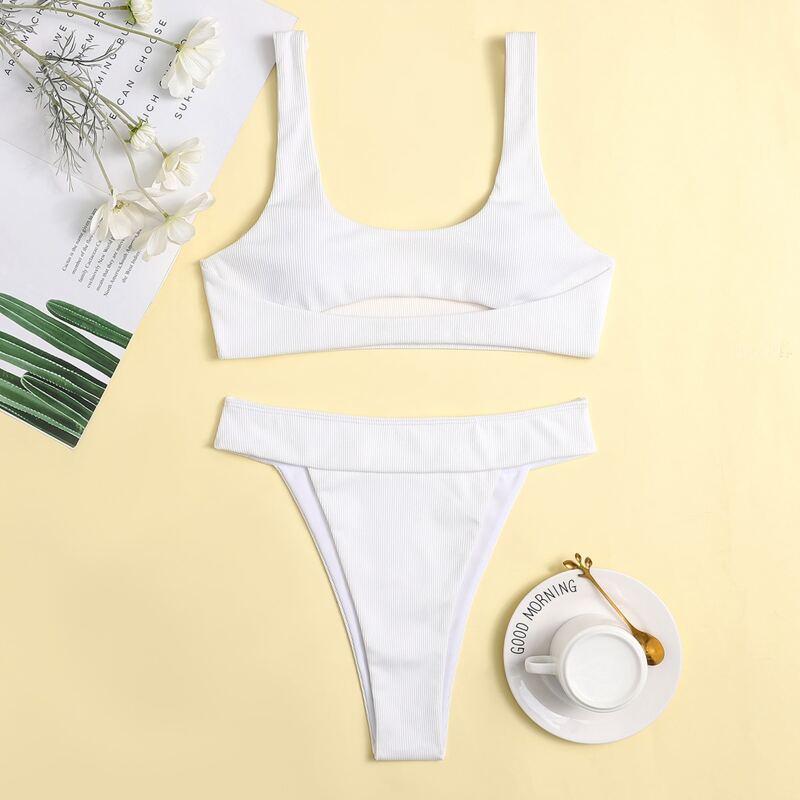 

Ribbed Cut Out Bikini Swimsuit, White