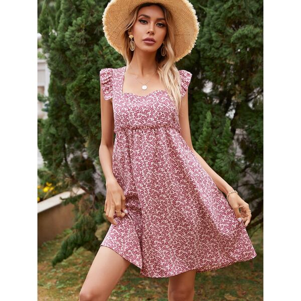 

Ditsy Floral Ruffle Trim Dress, Dusty pink