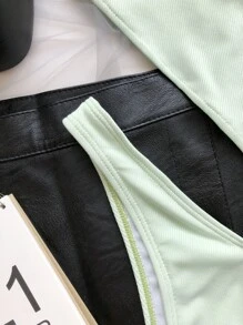 Rib Hanky Hem High Cut Bikini Set, For Summer Beach Vacation - Mint Green - View 5