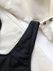 Conjunto de bikini con dobladillo de pañuelo de corte alto, para verano y vacaciones en la playa - Negro - Ver 4