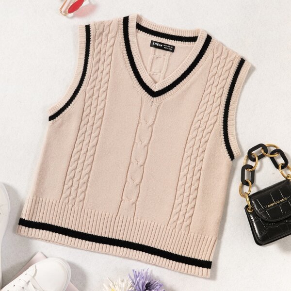 

Cable Knit Cricket Sweater Vest, Apricot