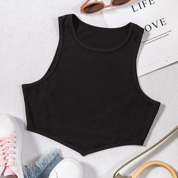 

Asymmetrical Hem Tank Top, Black