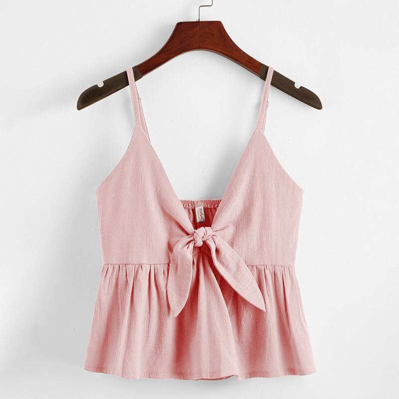 

Solid Knot Ruffle Hem Cami, Dusty pink