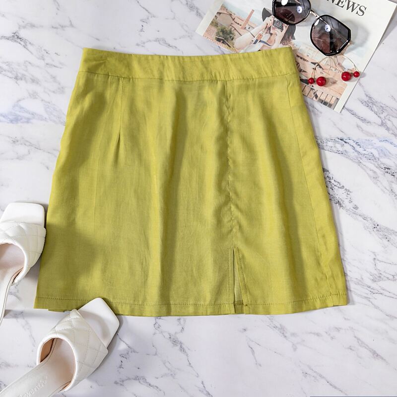 

Split Front Mini A-line Skirt, Lime green