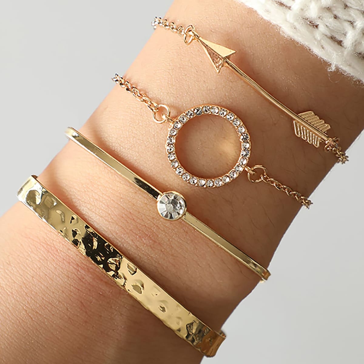 

4pcs Rhinestone Ring Bracelet, Gold