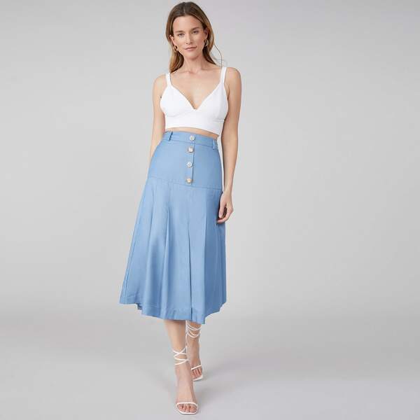 

VISCOSE PLEATED SLIT SKIRT, Baby blue