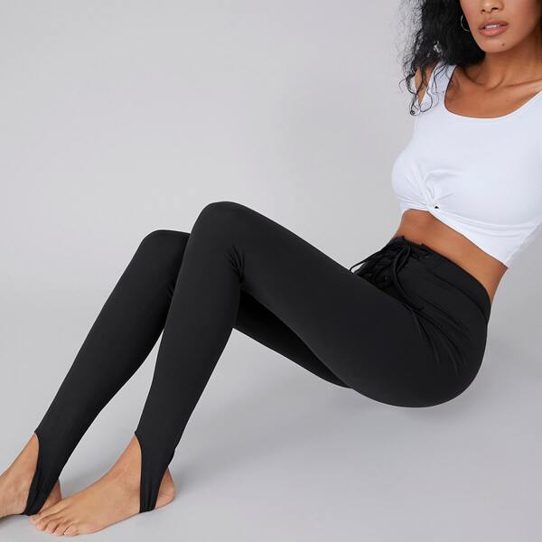 

NYLON LACE-UP STIRRUP PANTS, Black
