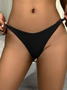 Tanga bikini de canalé - Negro - Ver 1