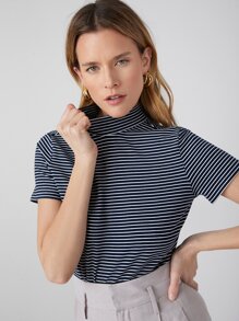 MOTF PREMIUM Áo thun Cổ giả Sọc - Xanh và trắng - Xem 5