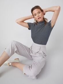 MOTF PREMIUM Áo thun Cổ giả Sọc - Xanh và trắng - Xem 10