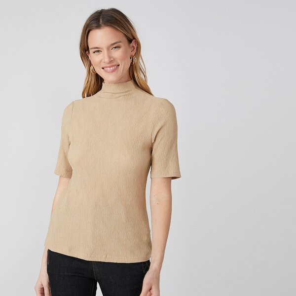 

TEXTURED MOCK NECK TOP, Khaki