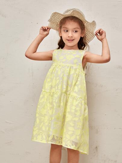SHEIN Toddler Girls Round Neck Appliques Smock Dress
