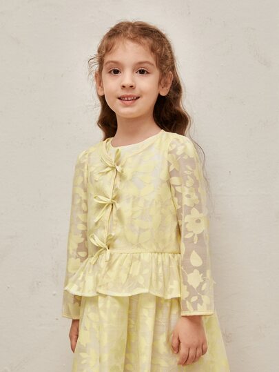 لباس علوى استراحة شفاف مزين بربطة امامي للبنات الصغار