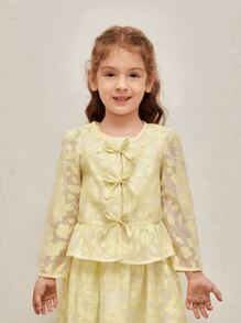 SHEIN Toddler Girls Tie Front Appliques Sheer Peplum Top