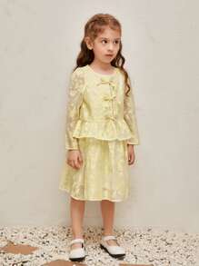 SHEIN Toddler Girls Tie Front Appliques Sheer Peplum Top