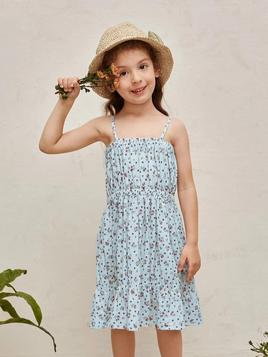 SHEIN 小女童小碎花吊帶洋裝