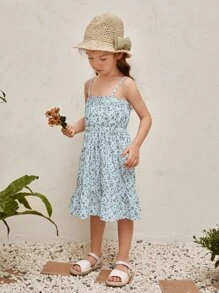 SHEIN 小女童小碎花吊帶洋裝