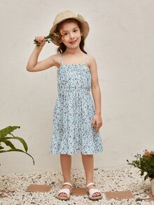 SHEIN 小女童小碎花吊帶洋裝
