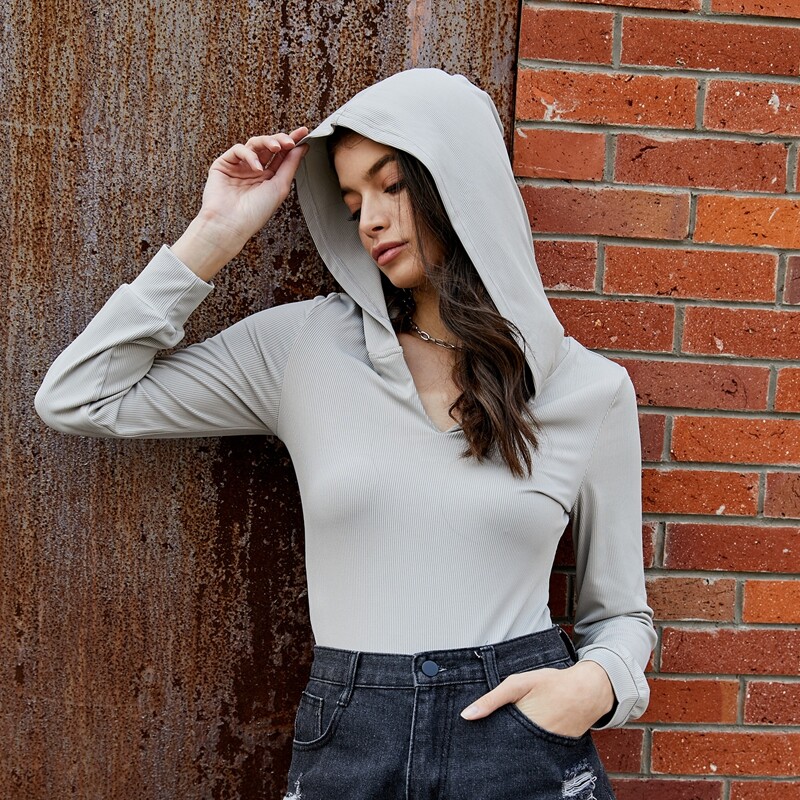 

Solid Hooded Bodysuit, Light grey